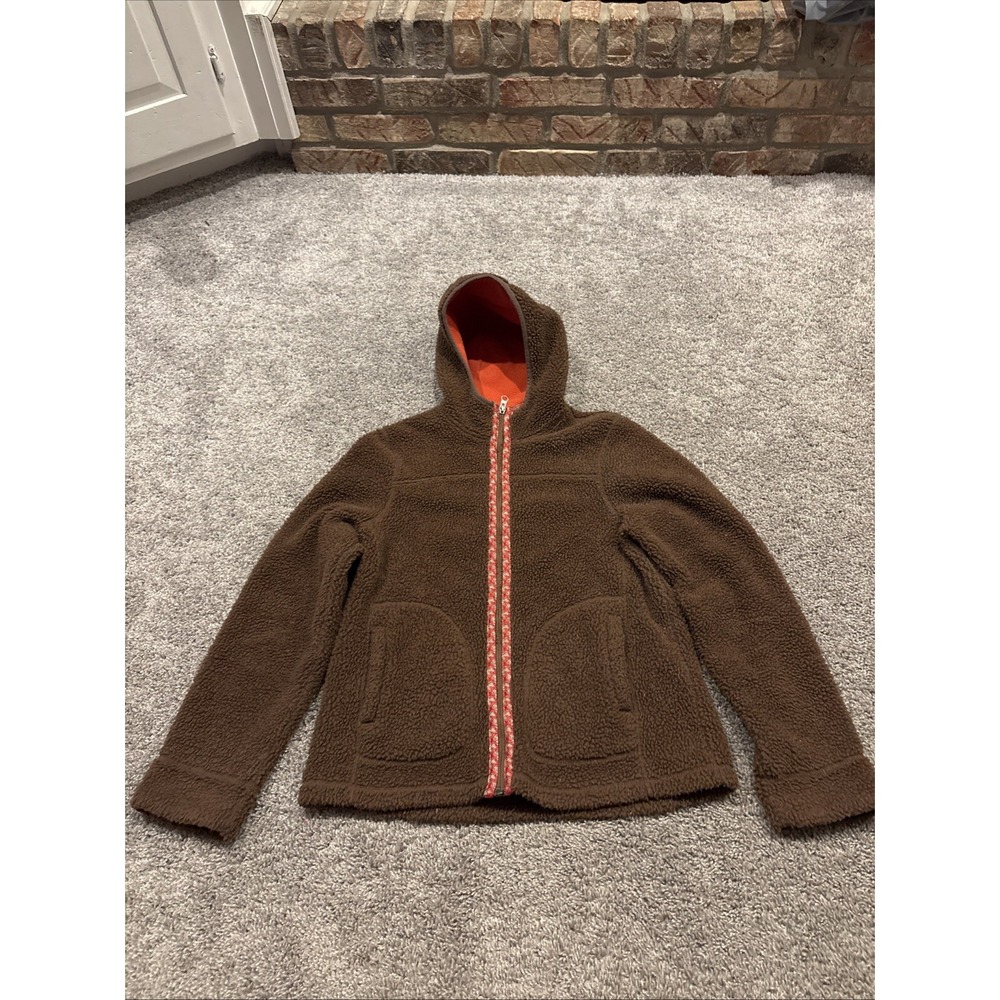 L.L. Bean High Pile Fleece Jacket Womens XS Brown Hooded Full Zip Sherpa Teddy